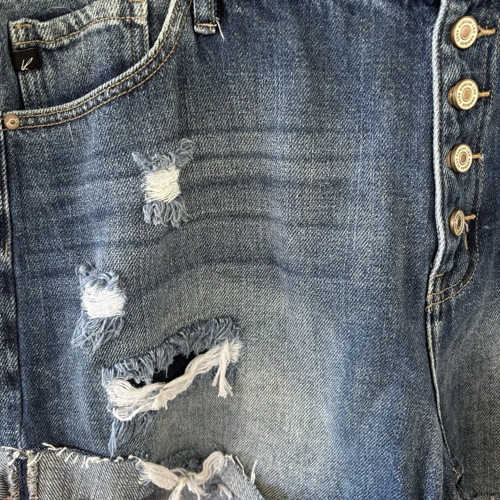 Kancan Denim Shorts Womens 3XL Blue‎ Button Front High Rise Rolled Cuff